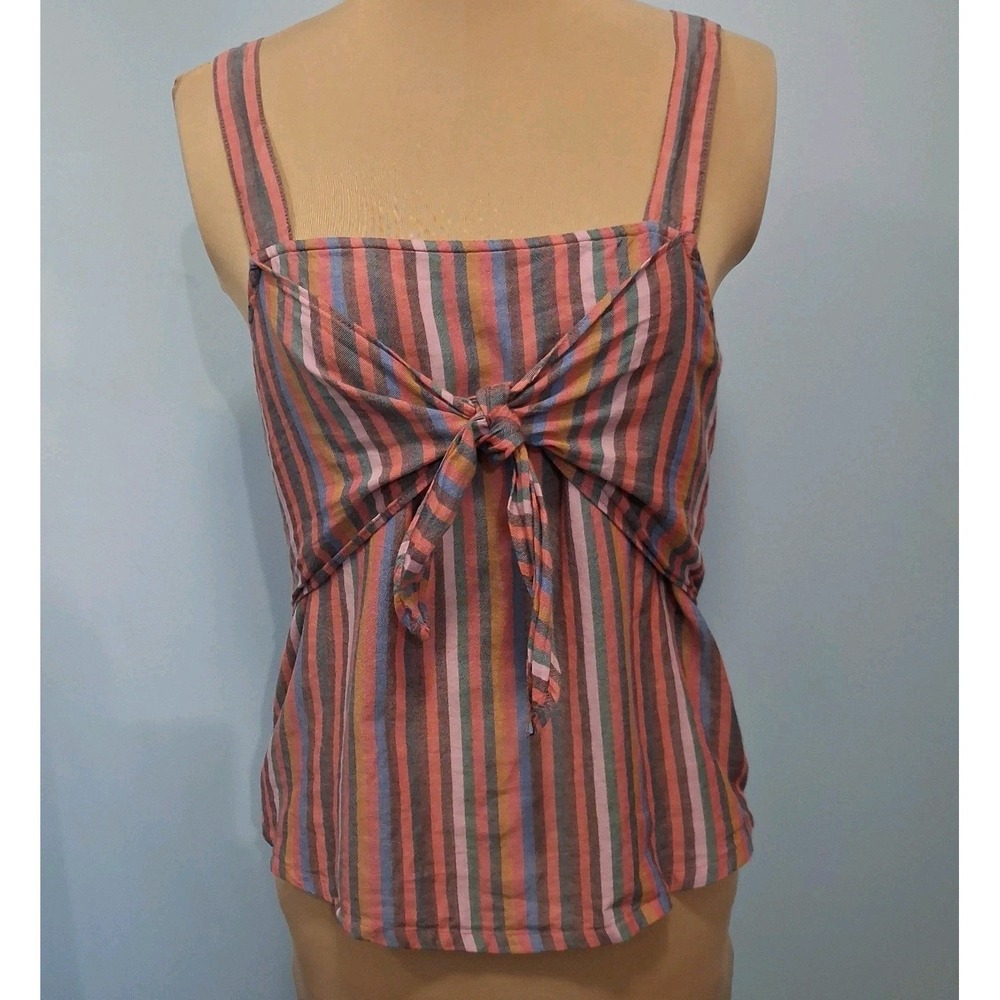 Madewell Womens Tie-Front Cami Top in Rainbow Stripe size 2 100% Cotton Casual